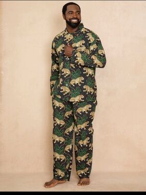 Printfresh Men’s Bagheera Jaguar Ink Organic Cotton Pajama Set Sz Large NWT $178